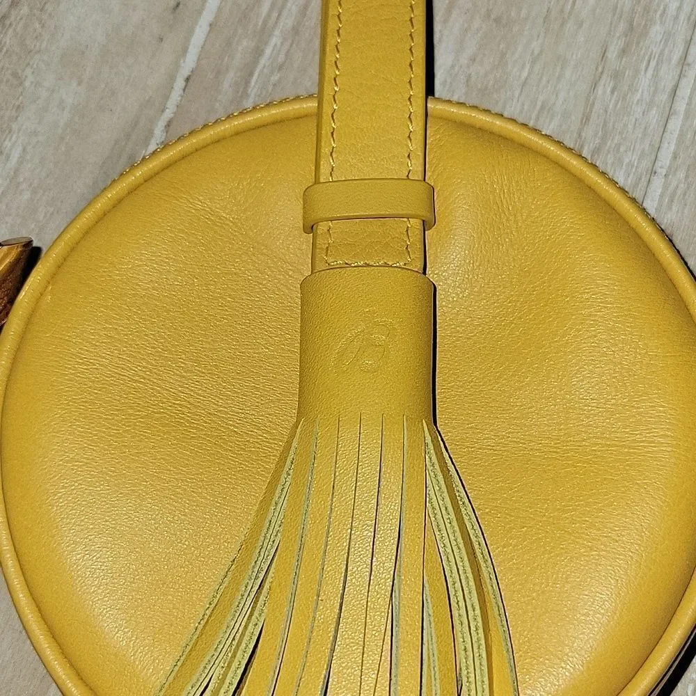 Breitling Travel Watch Case Bag Pouch Yellow Leather Round Wristlet Fringe